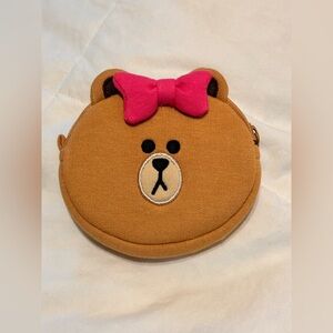 LINEFRIENDS Brown Bear Coin Purse with Pink Bow